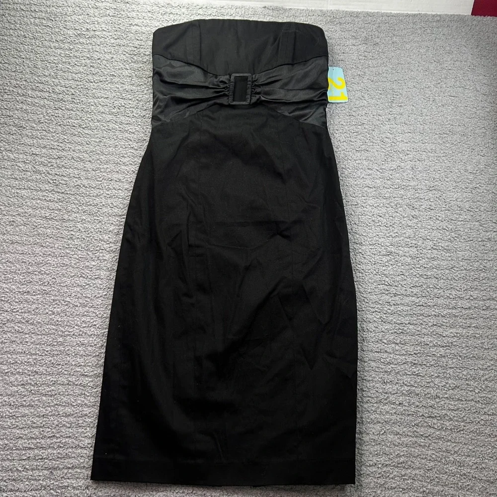 Forever 21 Strapless Cocktail Dress Satin Bow Black S Y2K 2000s Deadstock LBD